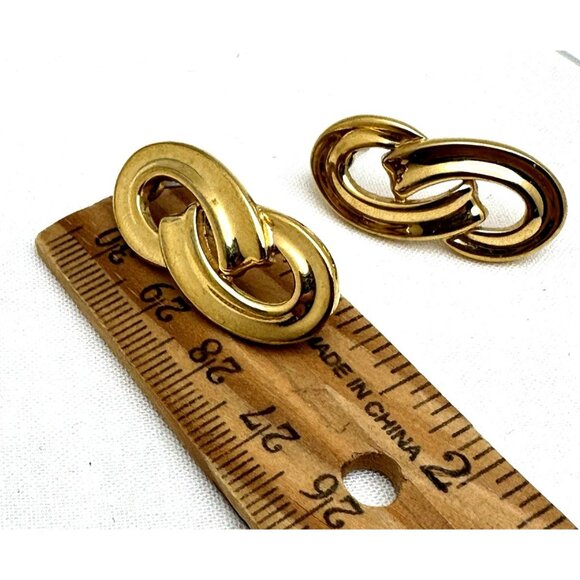 Monet Gold Infinity Earrings Bold Sculptural Design - Picture 3 of 4